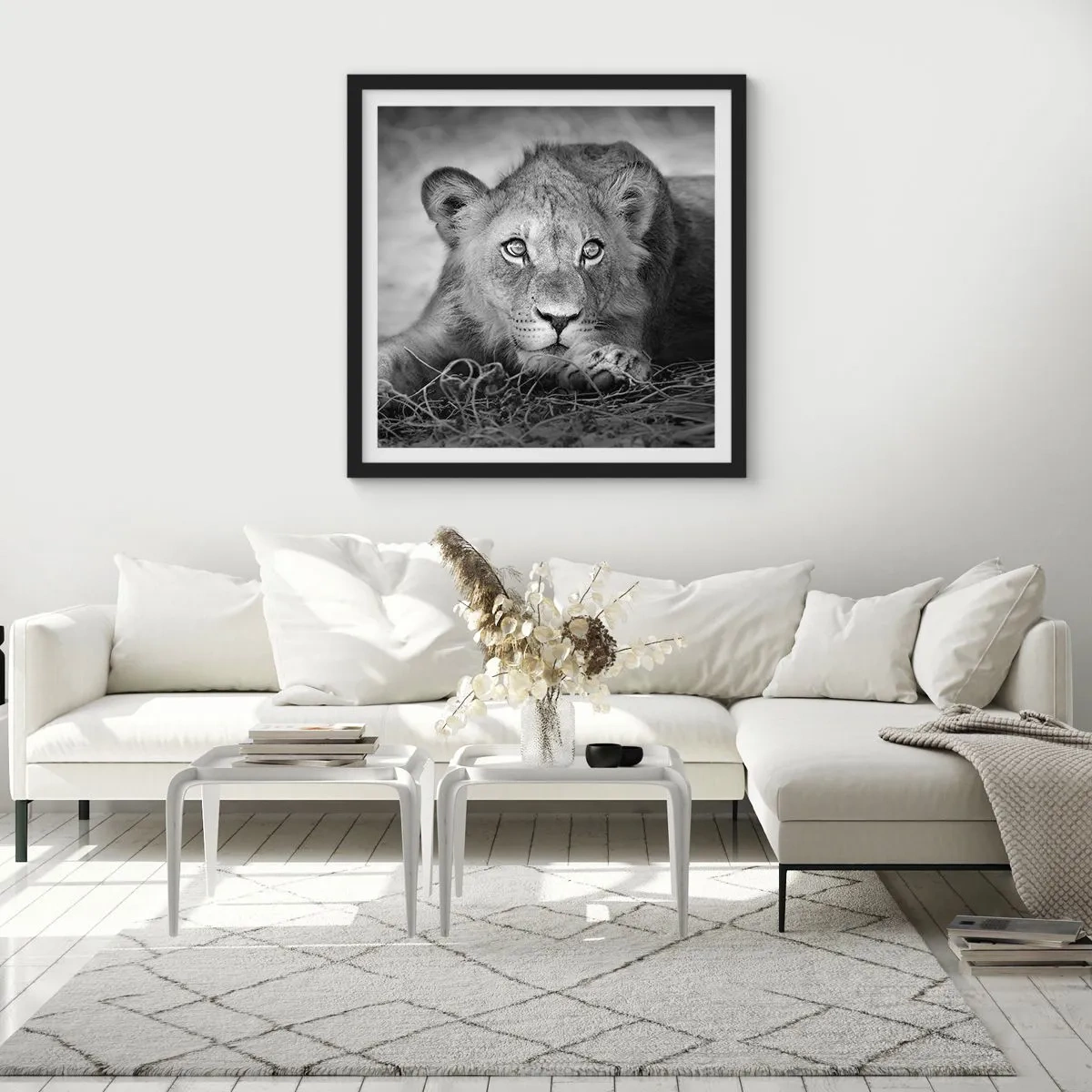 Poster in een zwarte lijst - Koninklijke puppy - 60x60 cm