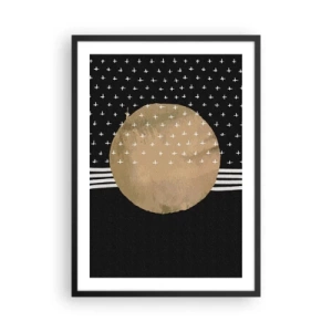Poster in een zwarte lijst - Abstracte gouden bal op een zwarte achtergrond met patronen - 50x70cm - Samenstelling: galaxy-vlag - Moderne wanddecoratie voor woonkamer en slaapkamer ARTTOR