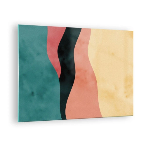 Schilderen op glas - Kleurrijke golven in tinten groen, roze, zwart en beige - 70x50cm - Conforme non-conformiteit - Moderne wanddecoratie voor woonkamer en slaapkamer ARTTOR