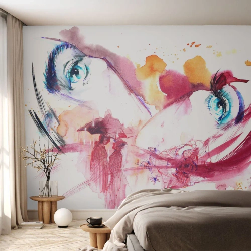 Zelfklevend Fotobehang Deluxe Sticker - De wereld gedijt in nabijheid - Abstractie, Het gezicht van de vrouw, Vrouwelijke ogen - 250x175 cm