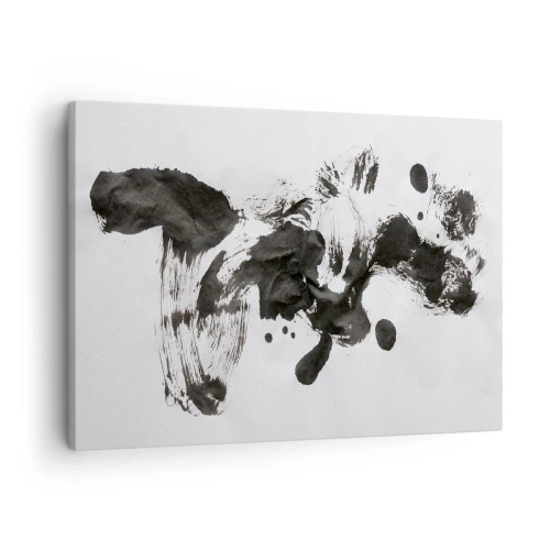 Schilderen op canvas - Abstracte compositie van zwarte vlekken op een witte achtergrond - 70x50cm - Is er een methode voor de waanzin? - Moderne wanddecoratie voor woonkamer en slaapkamer ARTTOR