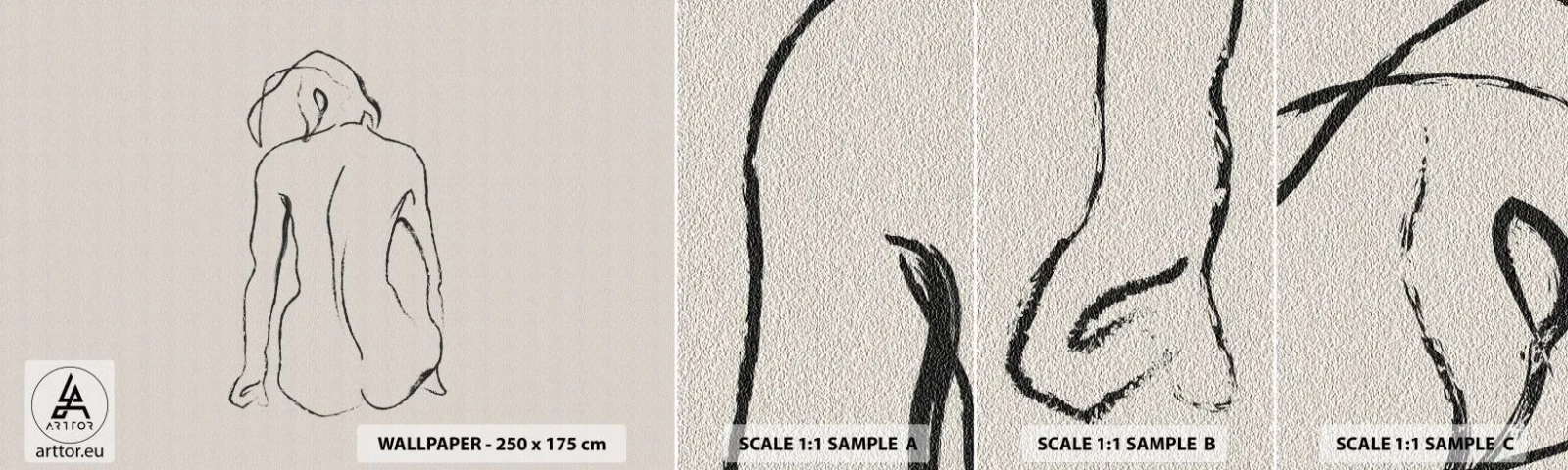 Fotobehang Monster Zelfklevend Deluxe Sticker - Naakt meisje - Handeling, Lijn, Tekening - 100x30 cm