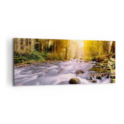 Schilderen op canvas - Malachiet in een zilveren en gouden lijst - 100x40 cm