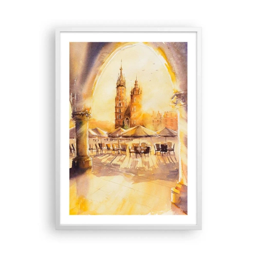 Poster in een witte lijst - Zonsopgang boven het marktplein van Krakau - 50x70 cm