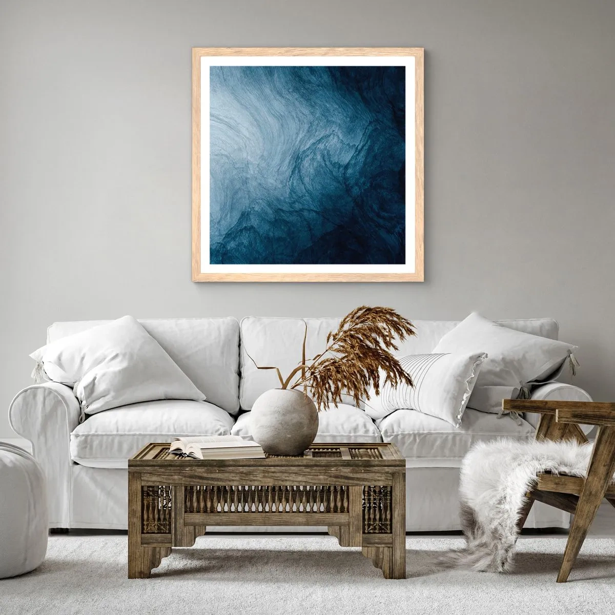 Een poster in een licht eiken lijst - diep reiken - 30x30 cm