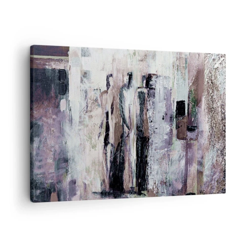 Schilderen op canvas - Een abstracte compositie met drie figuren in pastelkleuren. - 70x50cm - De mysterieuze drie - Moderne wanddecoratie voor woonkamer en slaapkamer ARTTOR