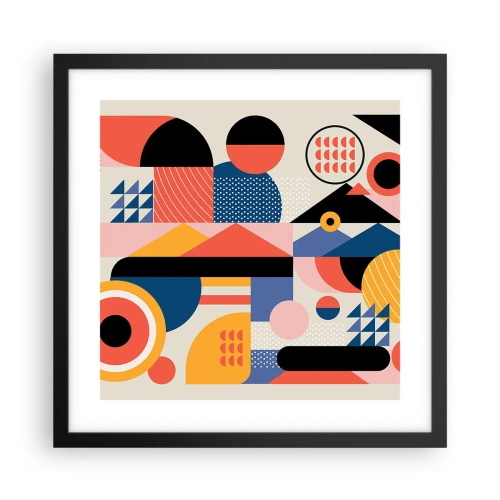 Poster in een zwarte lijst - Compositie: speel rond - 40x40 cm