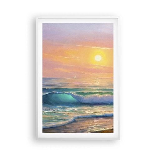 Poster in een witte lijst - Een turquoise lied van de golven - 61x91 cm