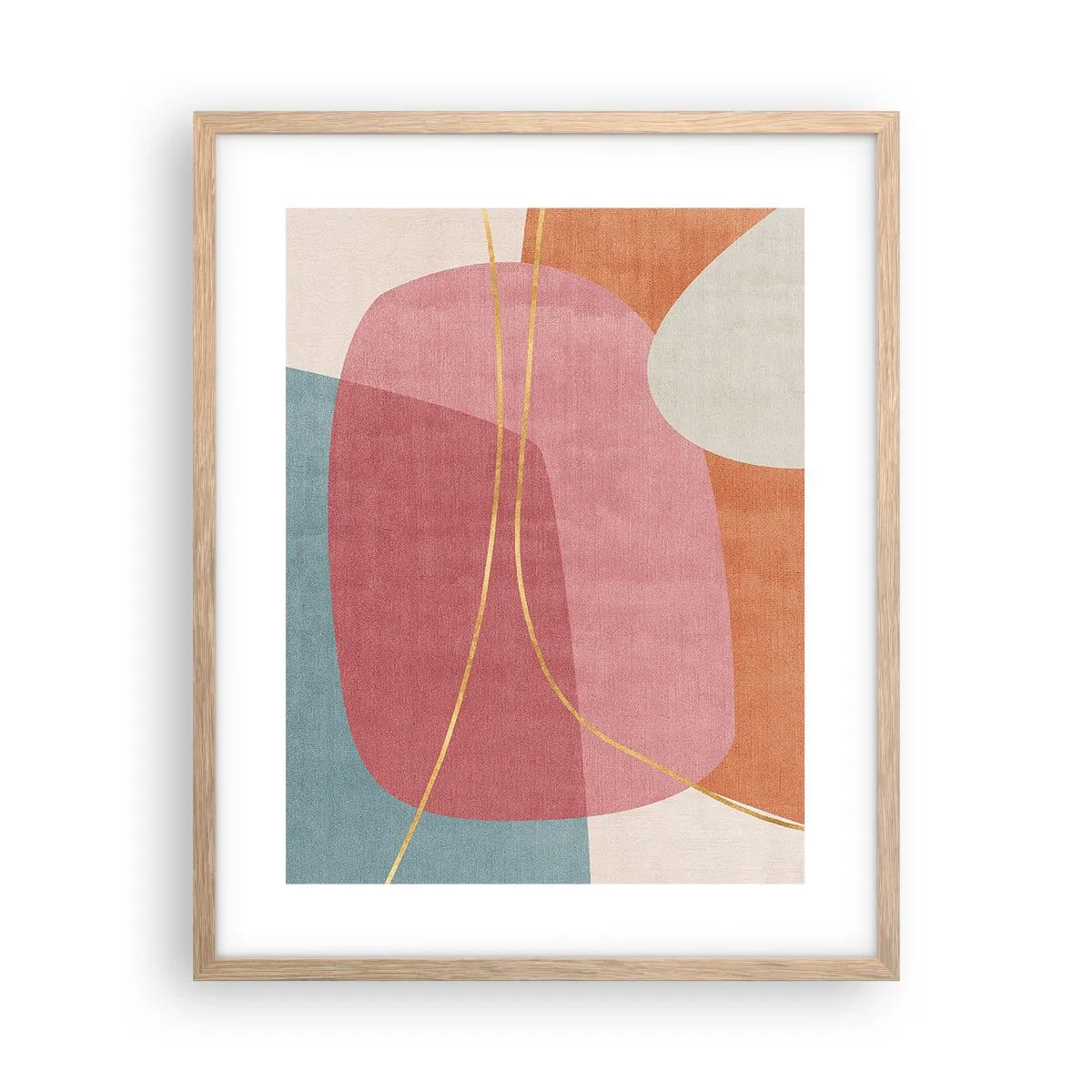 Een poster in een licht eiken lijst - Pastelkleurcompositie met gouddraad - 40x50 cm