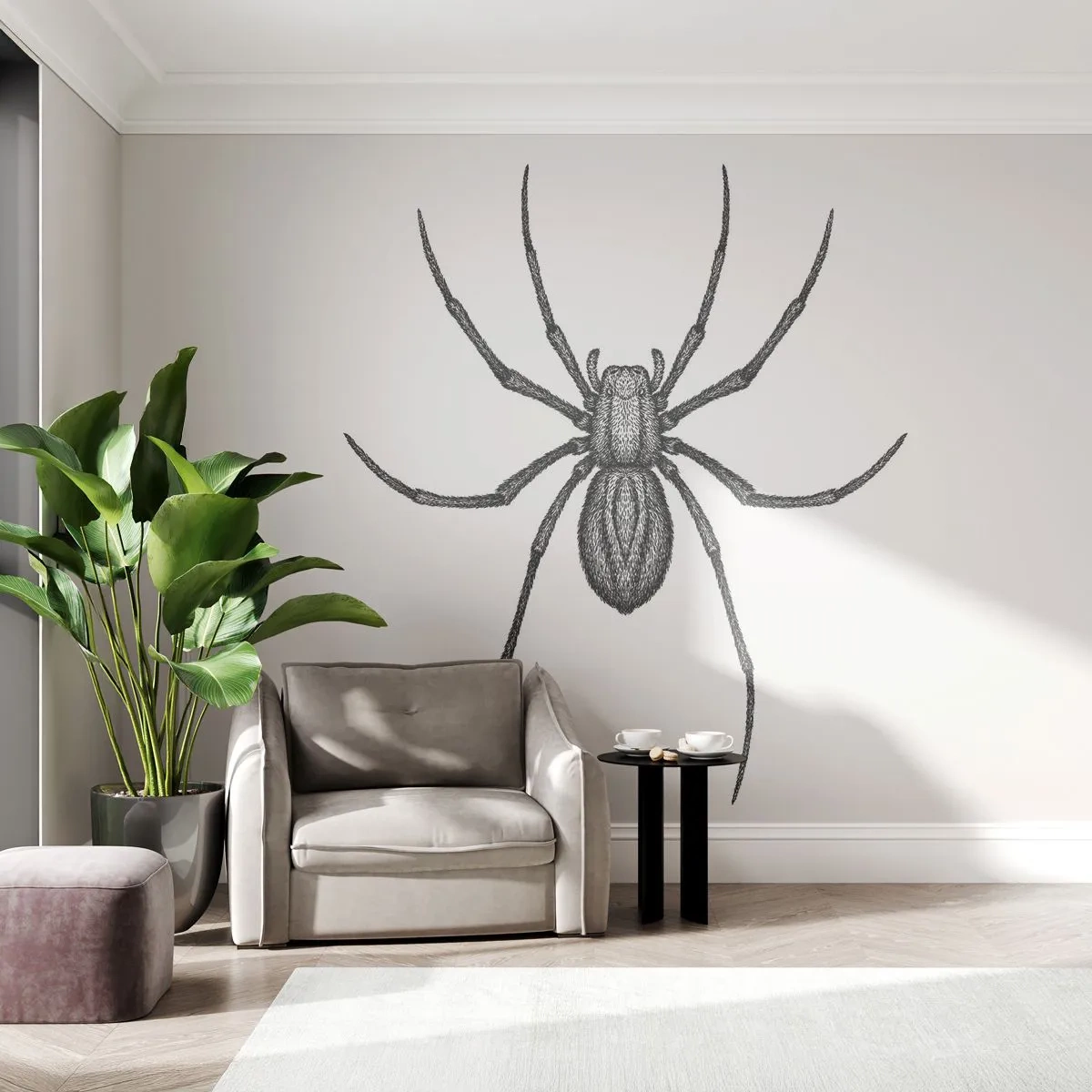 Fotobehang Premium Sand - Verontrustende precisie - Spin, Insect, Minimalistisch - 200x140 cm