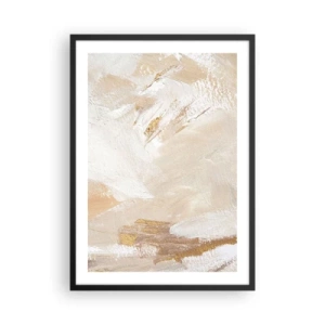 Poster in een zwarte lijst - Abstracte penseelstreken in beige en goud - 50x70cm - Pastelkleurige compositie - Moderne wanddecoratie voor woonkamer en slaapkamer ARTTOR