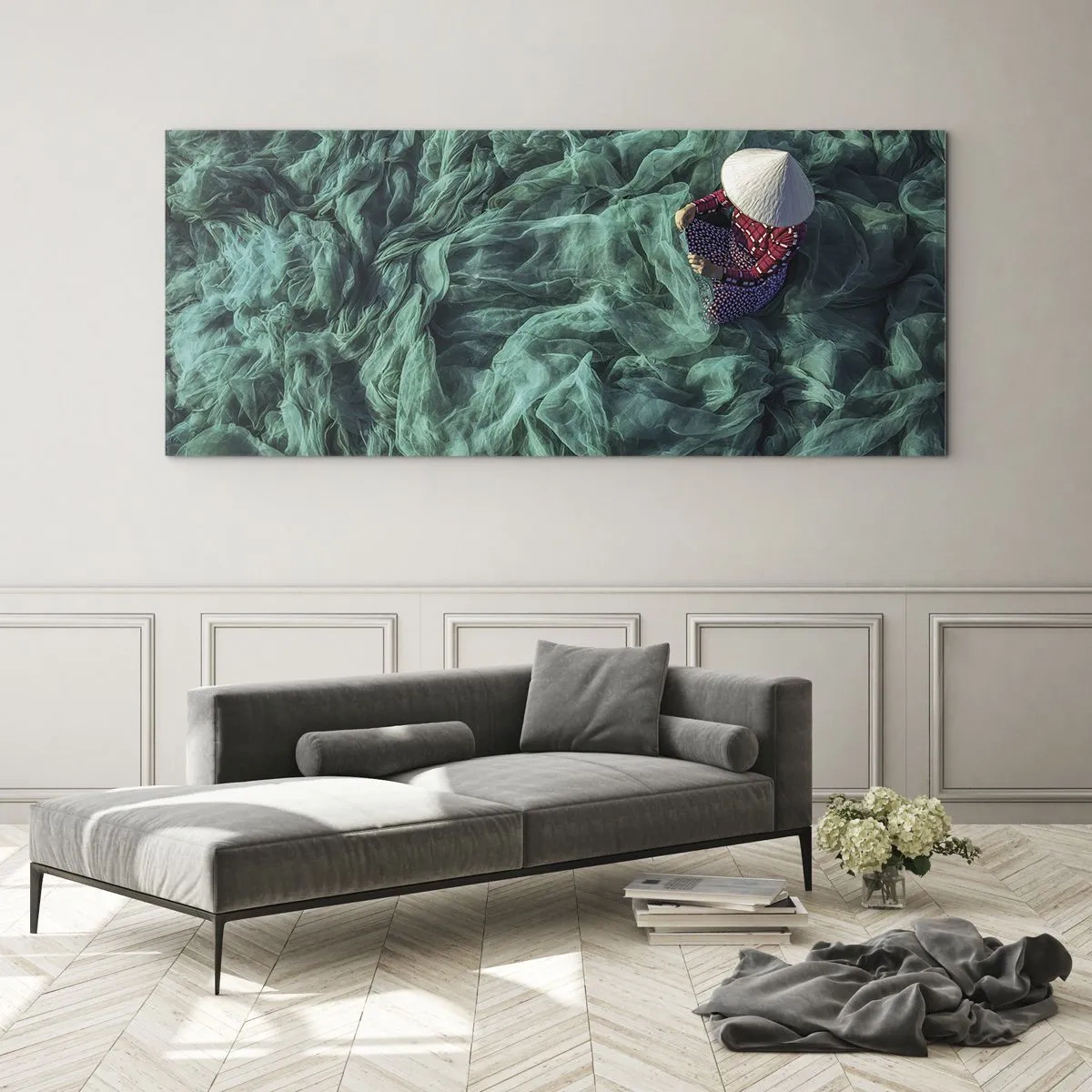 Schilderen op glas - In een zee van netten - 100x40 cm