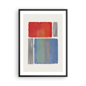 Poster in een zwarte lijst - Abstracte compositie met rode en blauwe rechthoeken - 50x70cm - De geest en de letter van de geometrie - Moderne wanddecoratie voor woonkamer en slaapkamer ARTTOR
