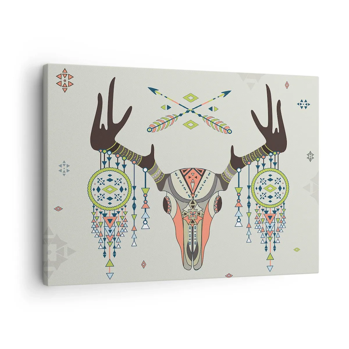 Schilderen op canvas - Boho decoratie met hertenschedel en dromenvangers - 70x50cm - Trofee van Indiase jager - Moderne wanddecoratie voor woonkamer en slaapkamer ARTTOR