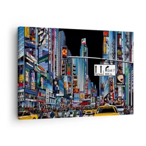 Schilderen op canvas - Een bruisende stad met kleurrijke reclameborden en gele taxi's - 70x50cm - Stripboek grote nacht - Moderne wanddecoratie voor woonkamer en slaapkamer ARTTOR