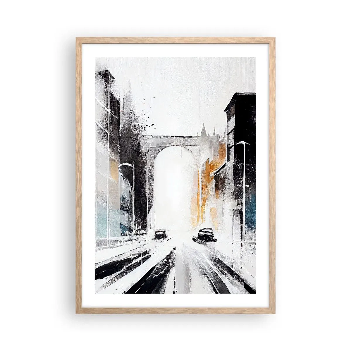 Een poster in een licht eiken lijst - Stadsstudie: architectuur en beweging - 50x70 cm