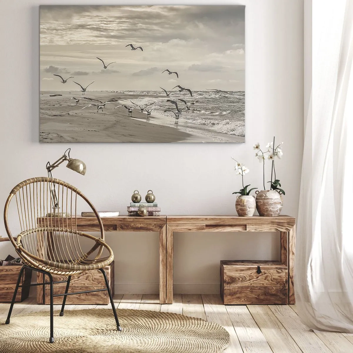 Schilderen op canvas - Het geluid van de zee, het zingen van vogels - 120x80 cm