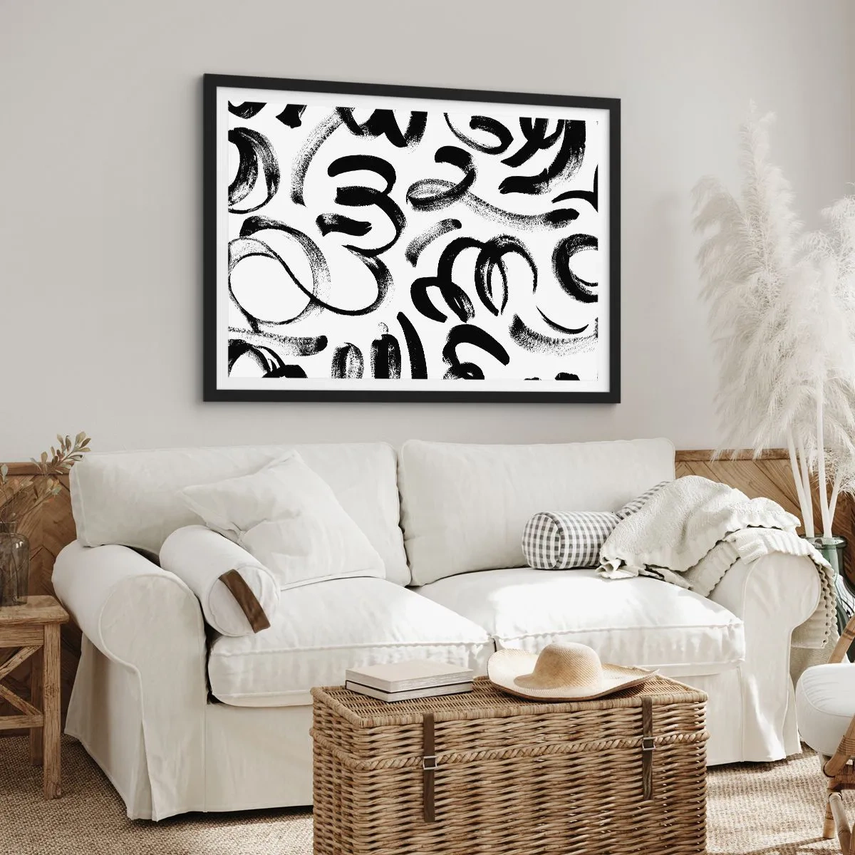 Poster in een zwarte lijst - Zwart op wit - 100x70 cm