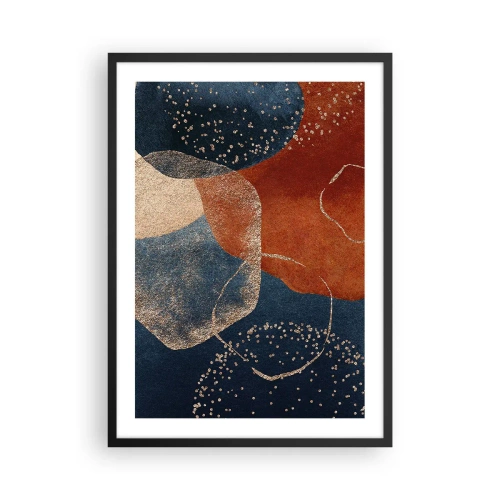 Poster in een zwarte lijst - Een abstracte compositie in tinten marineblauw en goud - 50x70cm - De lichtheid van het zijn - Moderne wanddecoratie voor woonkamer en slaapkamer ARTTOR