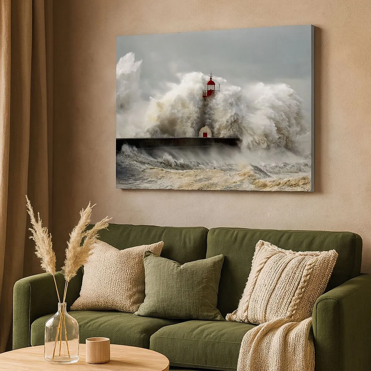 Schilderen op canvas - Een vuurtoren omgeven door ruwe golven tijdens een storm - 70x50cm - De woede van de oceaan - Moderne wanddecoratie voor woonkamer en slaapkamer ARTTOR