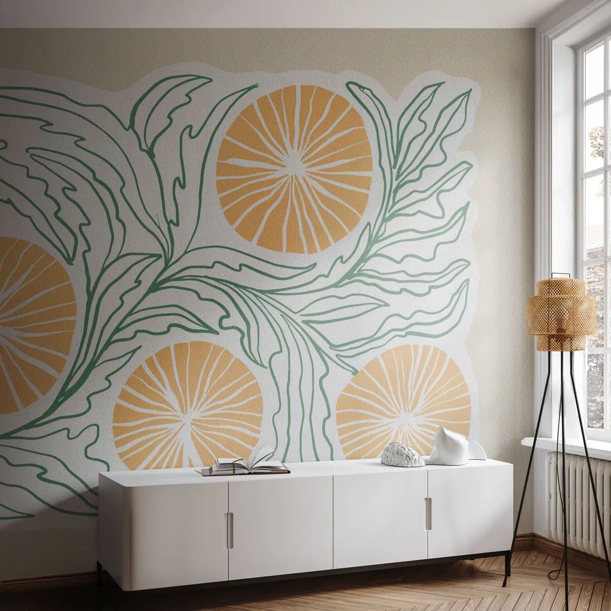 Fotobehang Standard Eco - Etnisch met een vleugje abstractie - Boho, Citroen, Minimalisme - 150x105 cm
