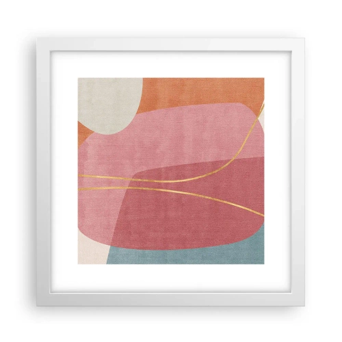 Poster in een witte lijst - Pastelkleurcompositie met gouddraad - 30x30 cm