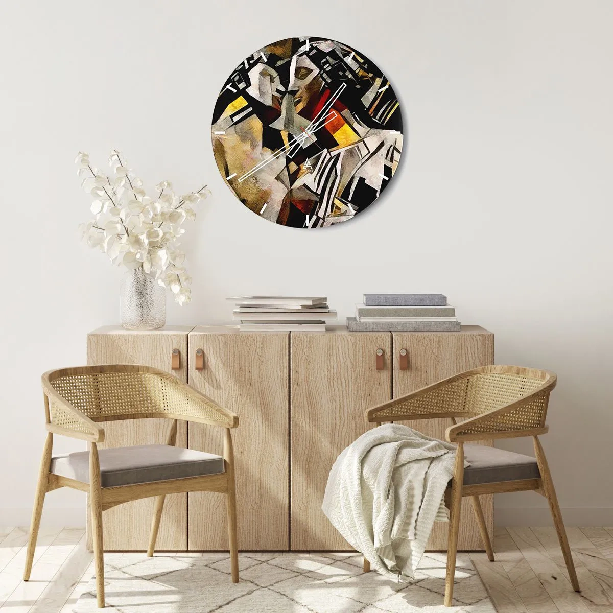 Wandklok - Klok - Kubistische weergave van twee figuren in abstracte vormen - 30x30cm - Een statige kus - Moderne wanddecoratie voor woonkamer, keuken en slaapkamer ARTTOR