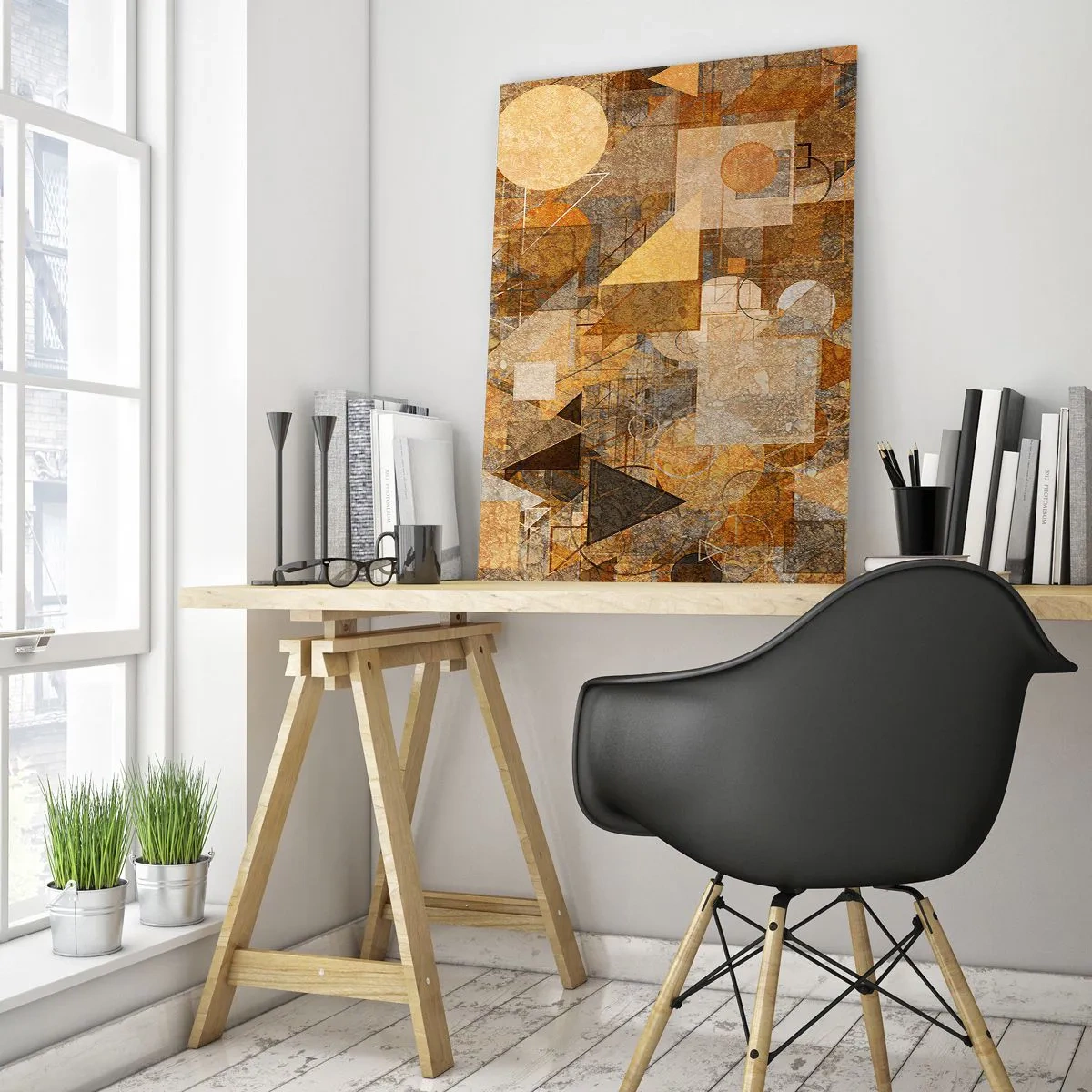 Schilderen op glas - Een kubistische studie van brons - 50x70 cm