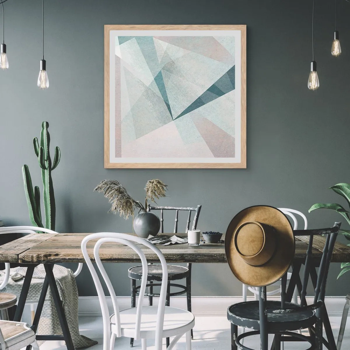 Een poster in een licht eiken lijst - Makkelijk maar dynamisch - 50x50 cm