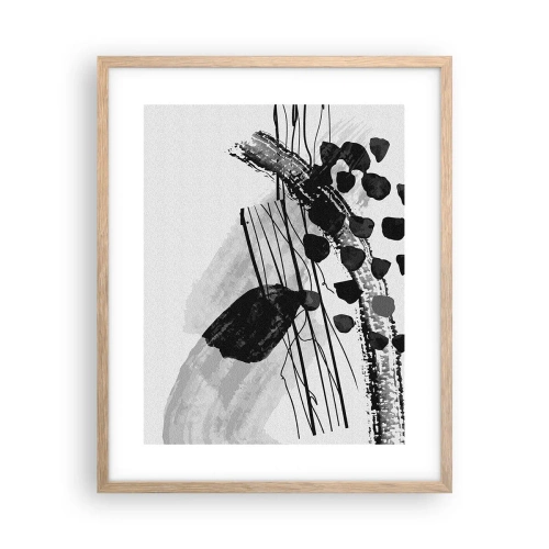 Een poster in een licht eiken lijst - Zwart-wit organische abstractie - 40x50 cm