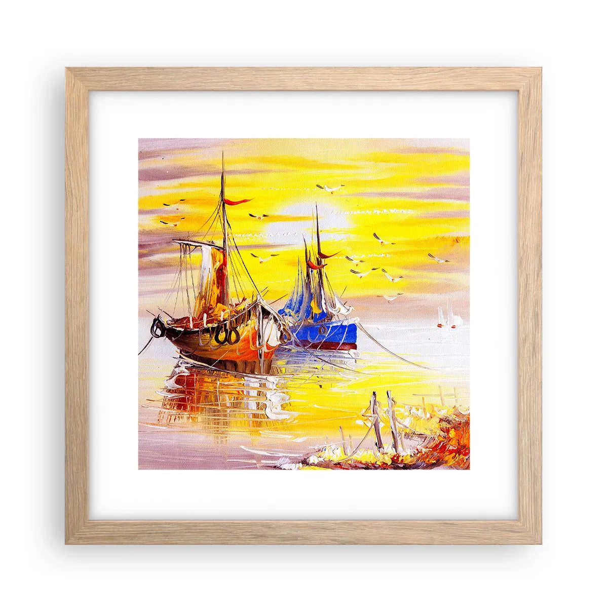 Een poster in een licht eiken lijst - Een welverdiende rust in de haven - 30x30 cm