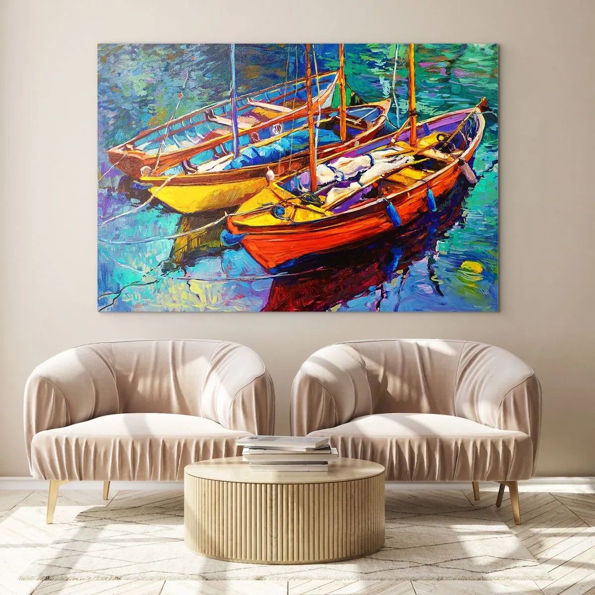 Schilderen op glas - Op water vol met kleuren - 120x80 cm