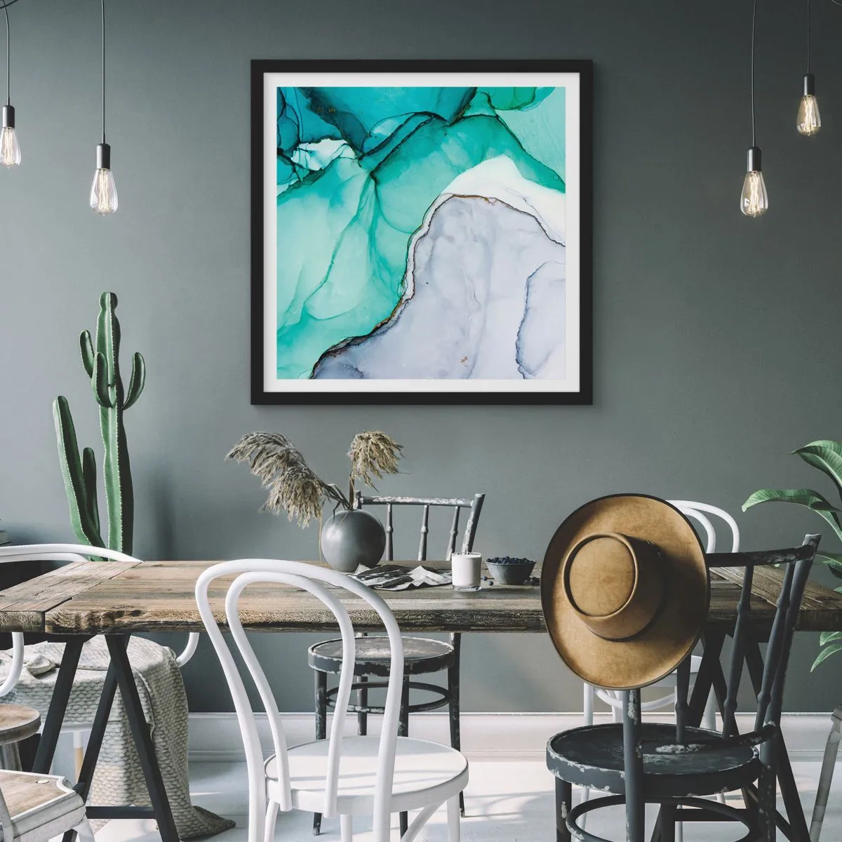 Poster in een zwarte lijst - Een studie in turkoois - 30x30 cm