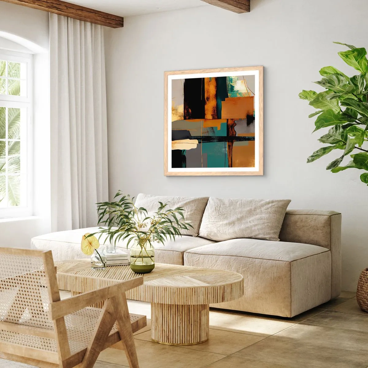 Een poster in een licht eiken lijst - Abstractie – licht en schaduw - 40x40 cm