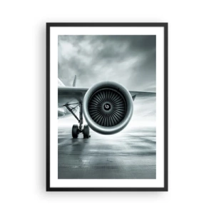 Poster in een zwarte lijst - Een straalmotor van een vliegtuig in monochrome tinten - 50x70cm - Er is kracht! - Moderne wanddecoratie voor woonkamer en slaapkamer ARTTOR
