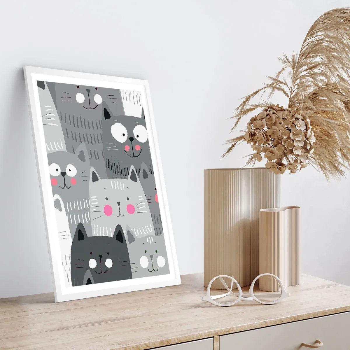 Poster in een witte lijst - De wereld van de kat - 70x100 cm