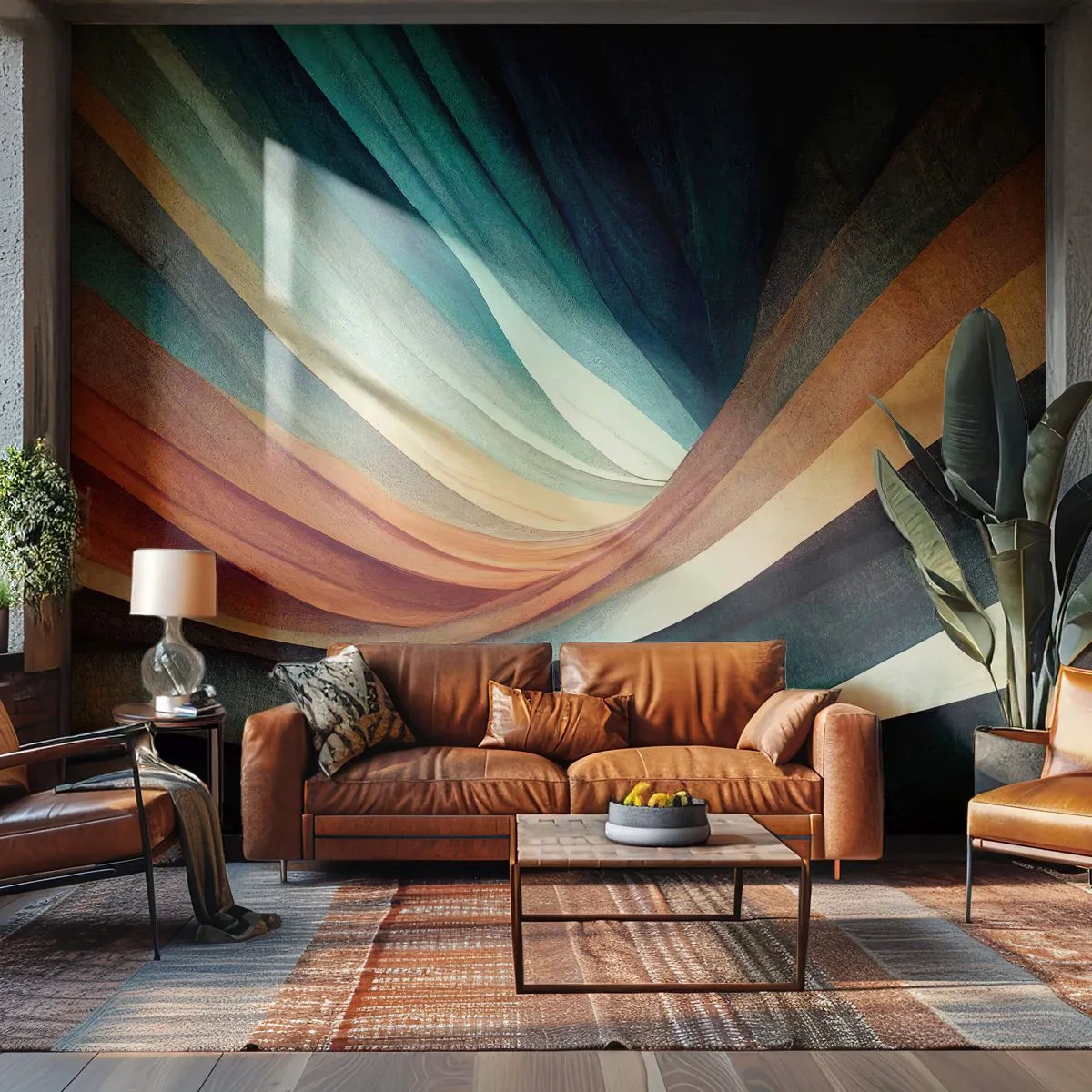 Fotobehang Premium Canvas - Geweven uit kleuren - Deel, Abstractie, Lijnen - 350x256 cm