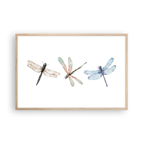 Een poster in een licht eiken lijst - Gewichtloze libellen - 91x61 cm