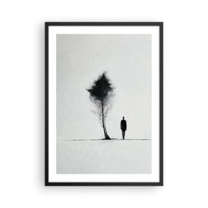 Poster in een zwarte lijst - Een minimalistisch silhouet en een eenzame boom - 50x70cm - Wij dwalen allemaal - Moderne wanddecoratie voor woonkamer en slaapkamer ARTTOR