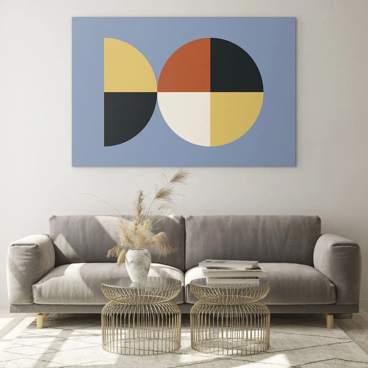 Schilderen op glas - Kleurrijke halve cirkels en kwarten op een blauwe achtergrond - 70x50cm - Kijk en tel - Moderne wanddecoratie voor woonkamer en slaapkamer ARTTOR