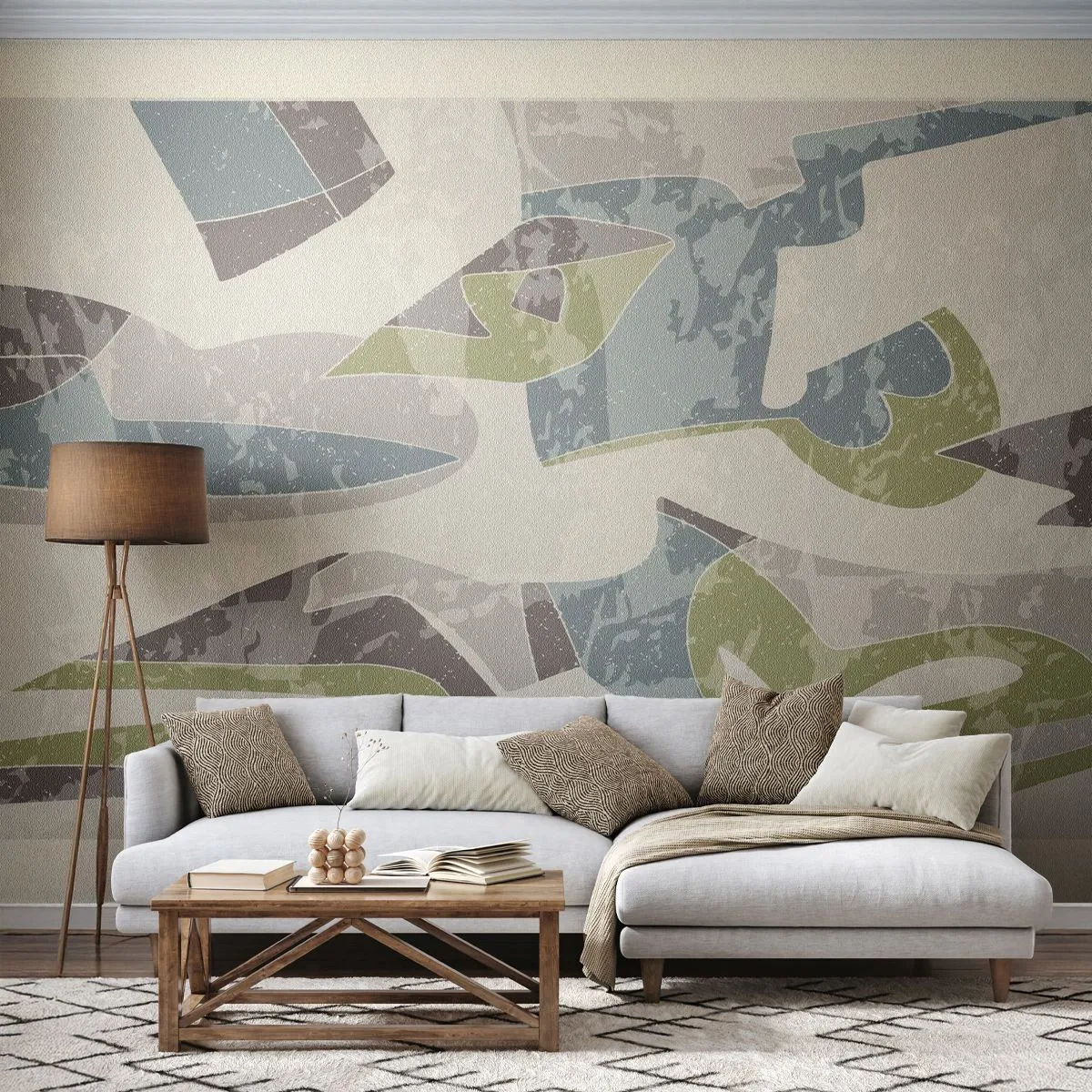 Zelfklevend Fotobehang Deluxe Sticker - Compositie achter het glas - Vormen, Abstractie, Pastel - 350x256 cm