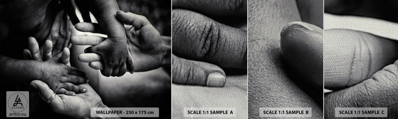 Fotobehang Monster Premium Sand - Om mens te zijn - Handen, Mensen, Liefde - 100x30 cm