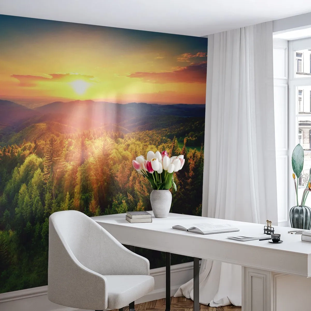 Fotobehang Premium Sand - Hoekpunten en topjes - Landschap, Woud, Bergen - 100x70 cm