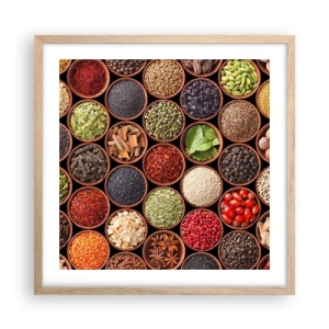 Een poster in een licht eiken lijst - Alle smaken van de wereld - 50x50 cm