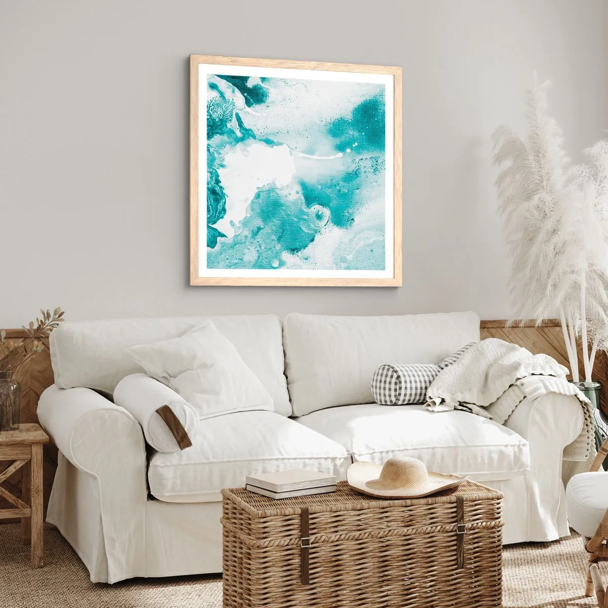 Een poster in een licht eiken lijst - Moerast van blauw - 30x30 cm