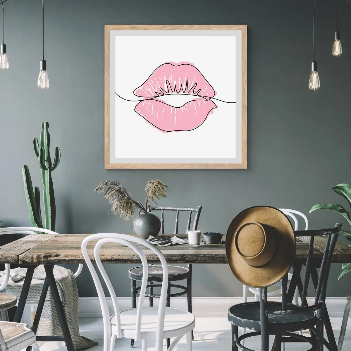 Een poster in een licht eiken lijst - Klaar om te kussen? - 40x40 cm