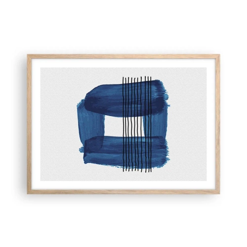 Een poster in een licht eiken lijst - Blauwe en zwarte compositie - 70x50 cm
