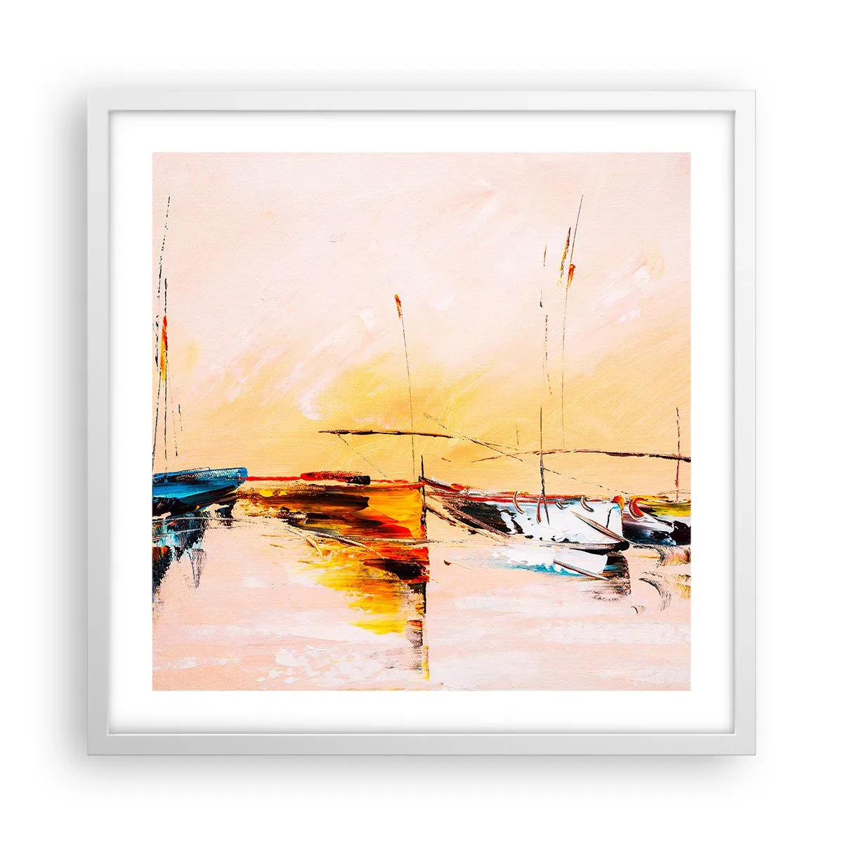 Poster in een witte lijst - Avond in de jachthaven - 50x50 cm