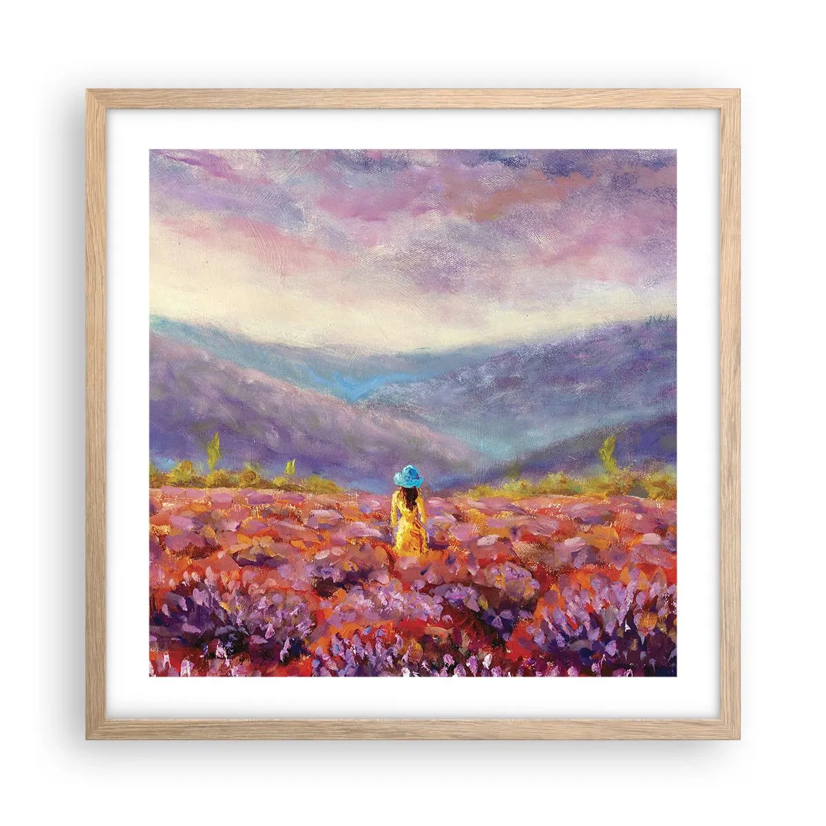 Een poster in een licht eiken lijst - In een lavendelwereld - 50x50 cm