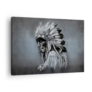 Schilderen op canvas - Portret van een Indiaanse opperhoofd met een traditionele hoofdtooi - 70x50cm - Keer terug naar de wortels - Moderne wanddecoratie voor woonkamer en slaapkamer ARTTOR